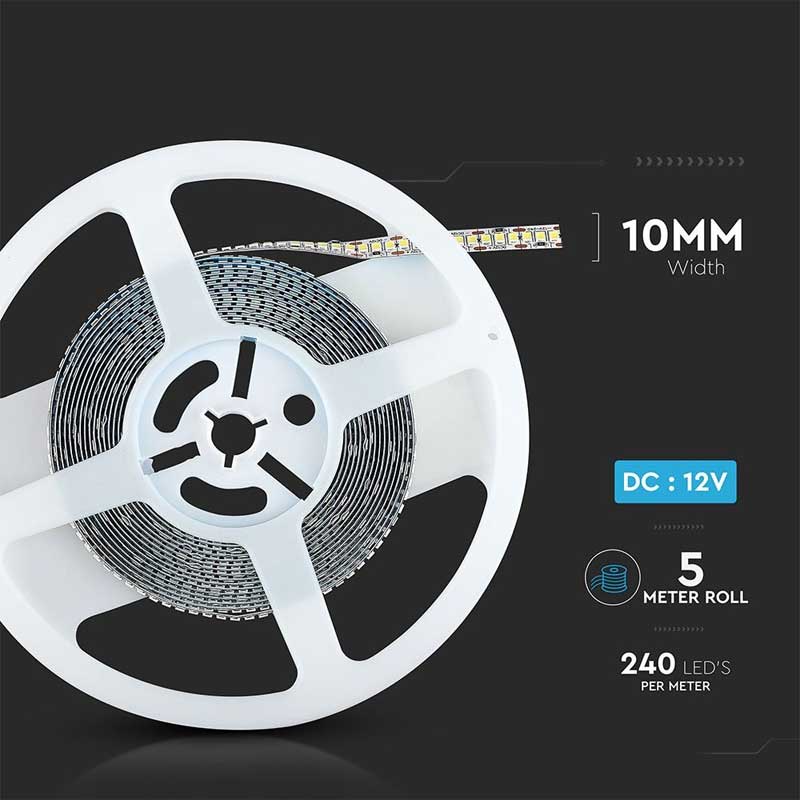 Banda LED 12V, 6500K, Lumina Alb Cald, 240LED/m, IP20, Rola 5 Metri, ClassLights