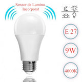 Bec cu LED, E27, Senzor de lumina, 9W