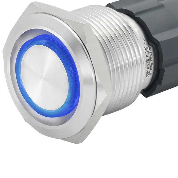 Buton Metalic Push 22mm cu REVENIRE, 220V – 10A, Led Albastru, ElectroAZ