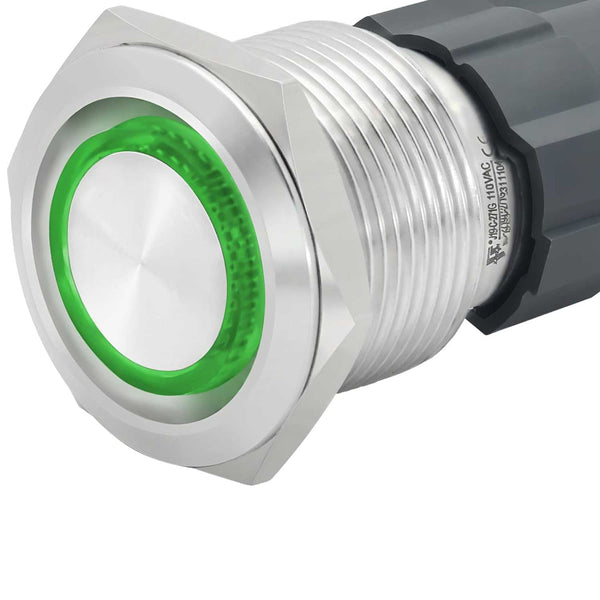 Buton Metalic Push 22mm cu RETINERE, 220V – 10A, Led Verde, ElectroAZ