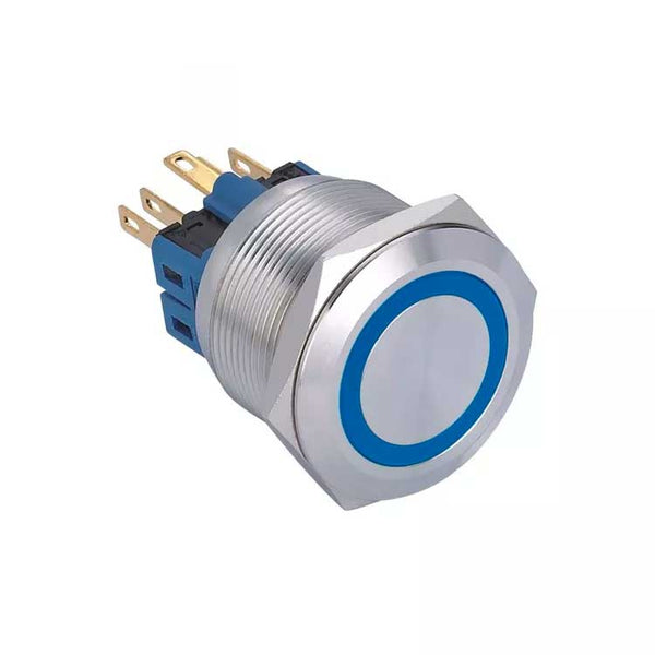 Buton Push 25mm cu Revenire 12-24V Led Albastru