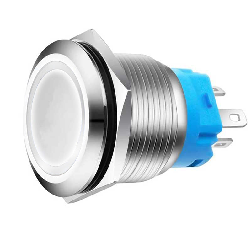 Buton Push Metalic, 220V, 22mm, cu Retinere, Led Alb, ElectroAZ