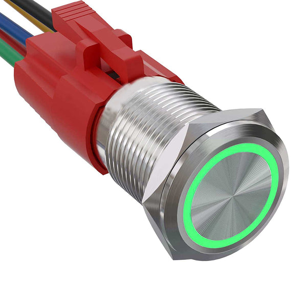 Buton Metalic Push 19mm cu REVENIRE, 220V - 10A, Led Verde, ElectroAZ