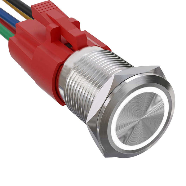 Buton Metalic Push 19mm cu REVENIRE, 220V - 10A, Led Alb, ElectroAZ