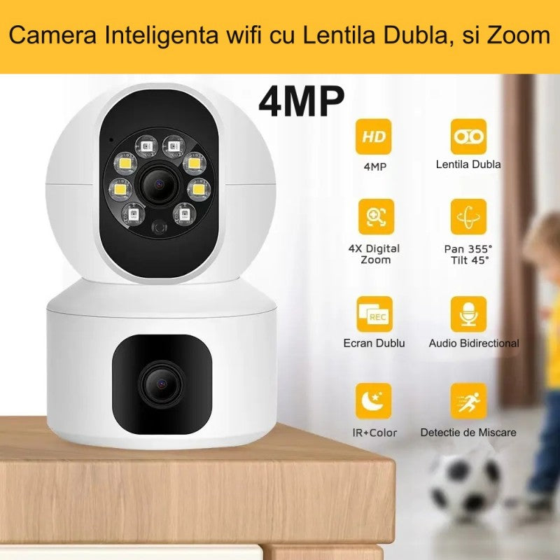 Camera de Supraveghere cu Lentila Dubla 4MP, Zoom, IP si PTZ / V380