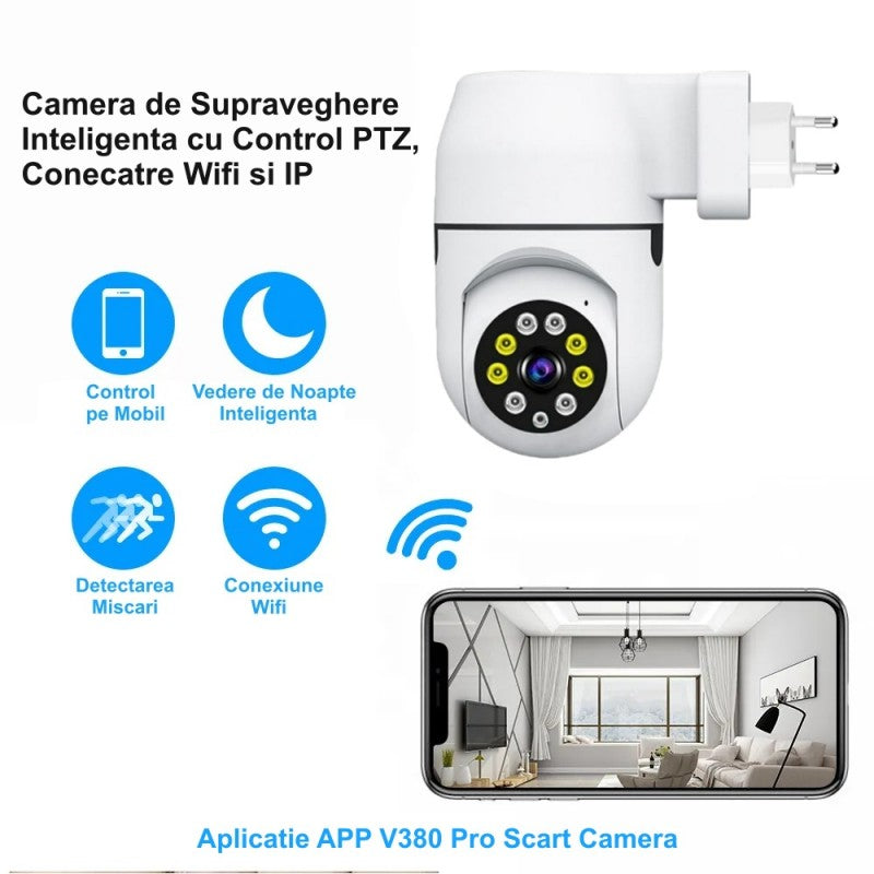 Camera de Supraveghere la Priza cu IP - PTZ 360˚ - Wifi si APP / V380