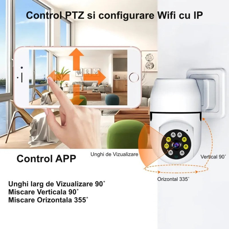 Camera de Supraveghere la Priza cu IP - PTZ 360˚ - Wifi si APP / V380