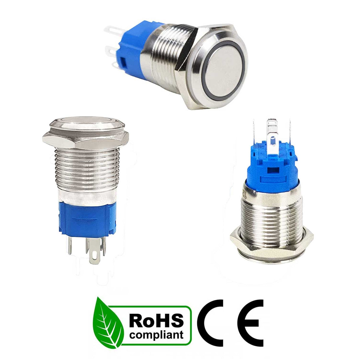 Buton Push 16mm cu Retinere, 12-24V, Led Albastru, ElectroAZ