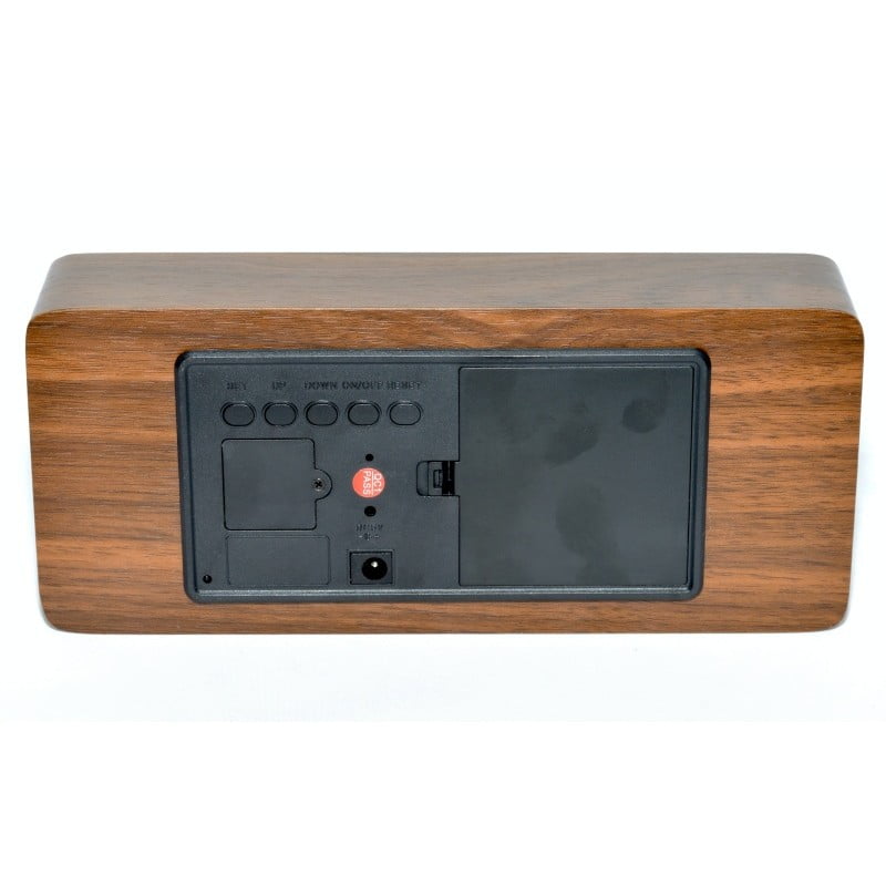 Ceas Digital Mare, Lemn Maro, LED Rosu