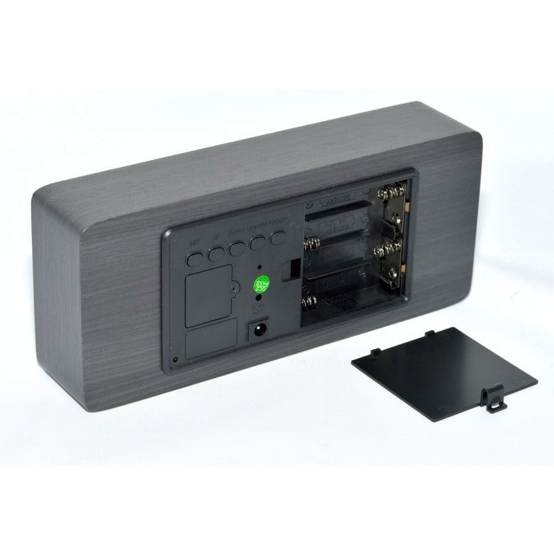 Ceas Digital Mare, Lemn Negru, LED Verde