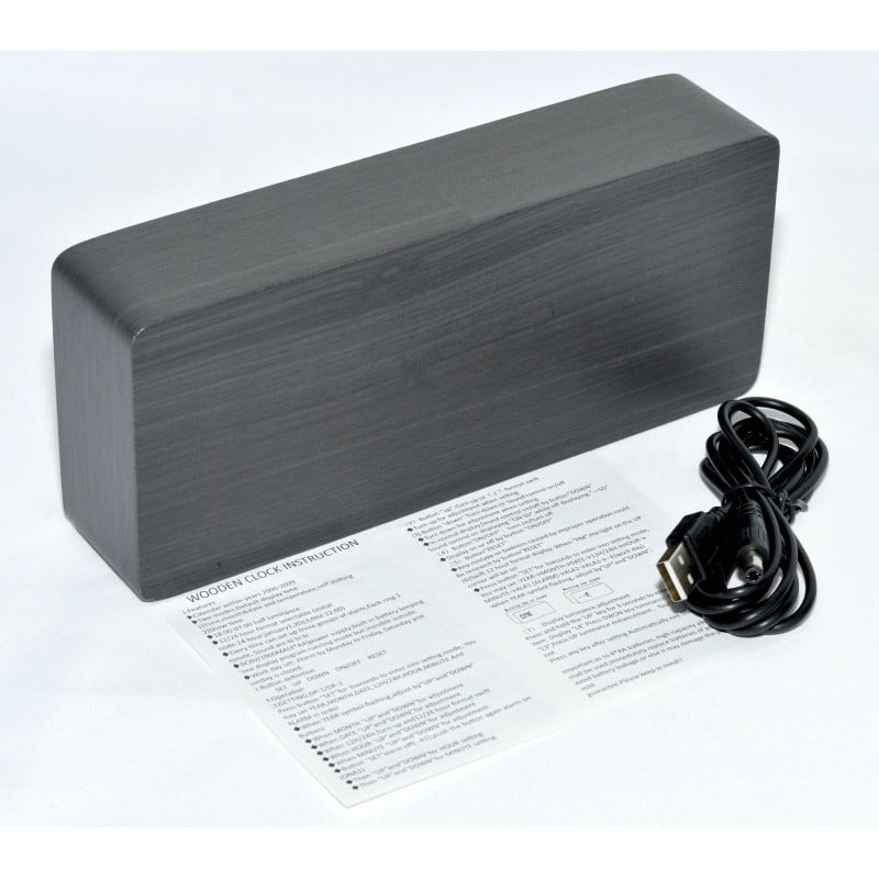 Ceas Digital Mare, Lemn Negru, LED Verde