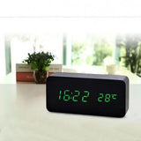Ceas Digital din Lemn Negru, Led Verde