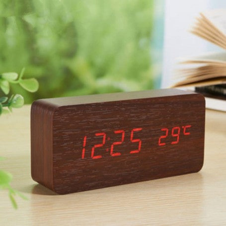 Ceas Digital din Lemn cu Led Rosu 1299