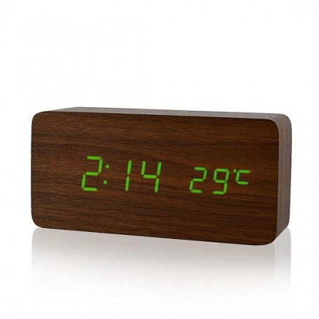 Ceas Digital din Lemn cu Led Verde 1299