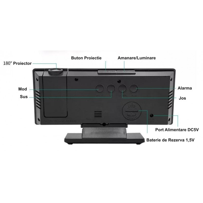 Ceas cu Oglinda si Proiectie 3618LP, Rosu