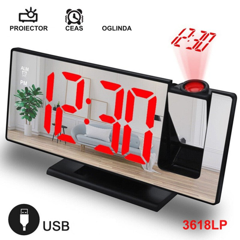 Ceas cu Oglinda si Proiectie 3618LP, Rosu