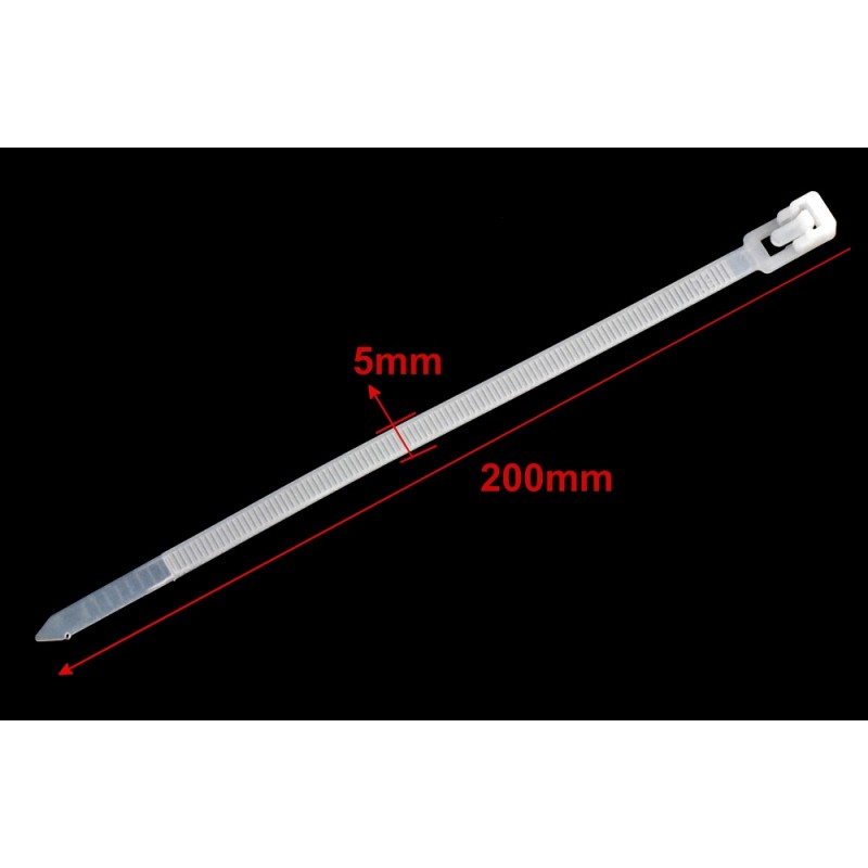 Colier de Plastic Reutilizabil 5x200mm Alb - 100Buc/Set