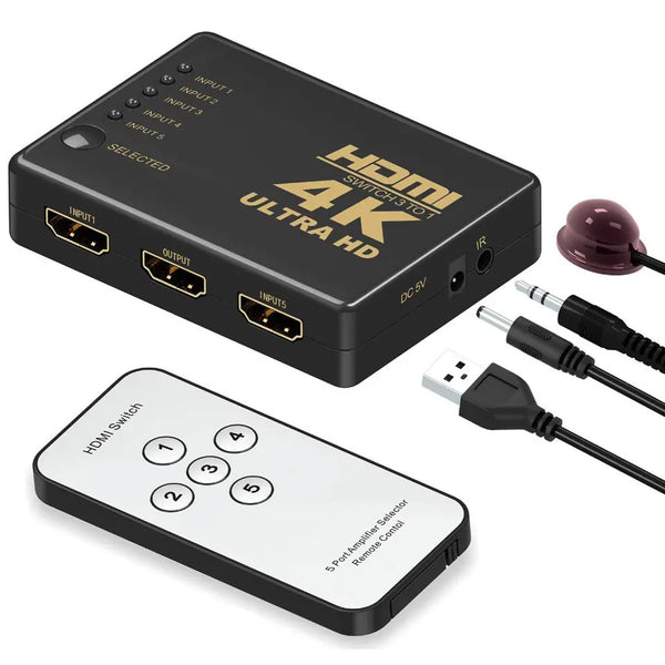 Comutator HDMI, 4K Ultra HD, 5 in 1, Telecomanda, ElectroAZ