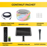 Kit Banda LED Multicolora, RGB, 5 Metri, Panou Solar Monocristalin, 50W, IP65, ClassLights