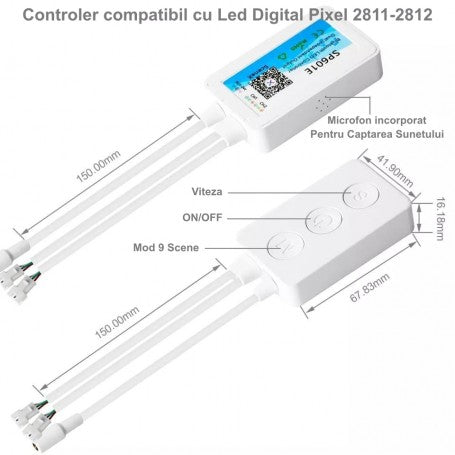 Controler Led Pixel cu Bluetooth, 2CH