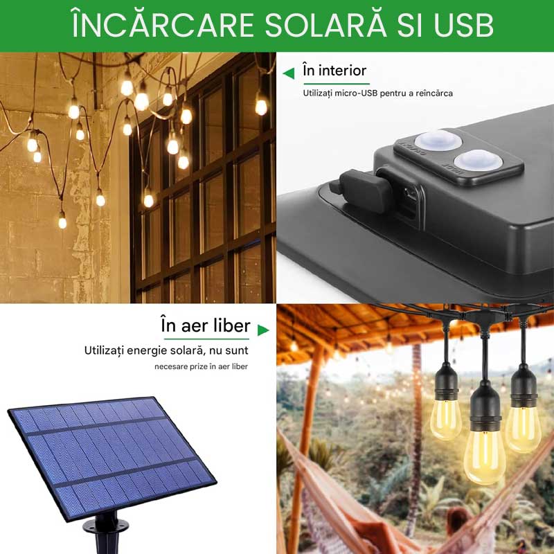 Ghirlanda Solara 20W cu 20 becuri Led 10 Metri ElectroAZ