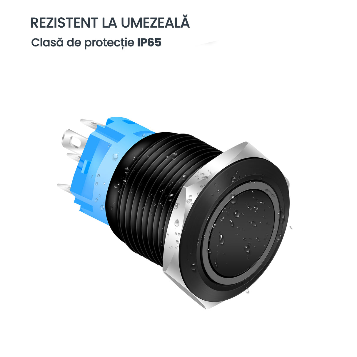 Buton Push Negru 19mm cu Retinere si Led Albastru, ElectroAZ