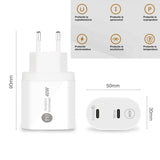 Incarcator iPhone/Samsung Fast-Charge 40W, 2x Type-C, 20W+20W, Alimentator 220V