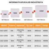 Aplica Led Patrata Incastrata cu Sistem Reglabil de Prindere, Putere 6W, ElectroAZ