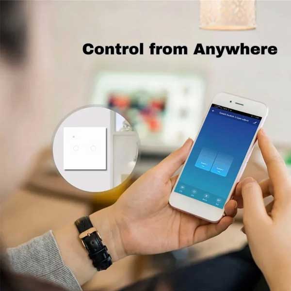 Intrerupator Smart Dublu Touch Alb, WiFi, Sticla securizata, Classlights, 10A, Control vocal, Smart Life / Tuya, LED