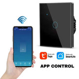 Intrerupator smart touch negru, WiFi, Sticla securizata, Classlights, 10A, Control vocal, Smart Life / Tuya, LED
