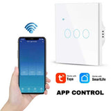 Intrerupator smart triplu touch, Alb, WiFi, Sticla securizata, Classlights, 10A, Control vocal, Smart Life / Tuya, LED