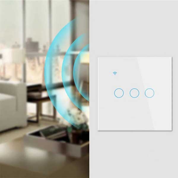 Intrerupator smart triplu touch, Alb, WiFi, Sticla securizata, Classlights, 10A, Control vocal, Smart Life / Tuya, LED