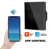 Intrerupator smart triplu touch, Negru, WiFi, Sticla securizata, Classlights, 10A, Control vocal, Smart Life / Tuya, LED
