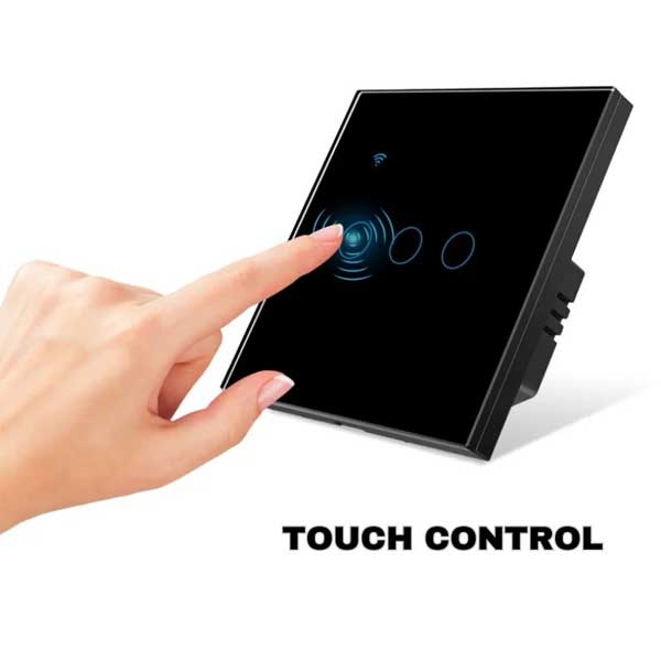 Intrerupator smart triplu touch, Negru, WiFi, Sticla securizata, Classlights, 10A, Control vocal, Smart Life / Tuya, LED