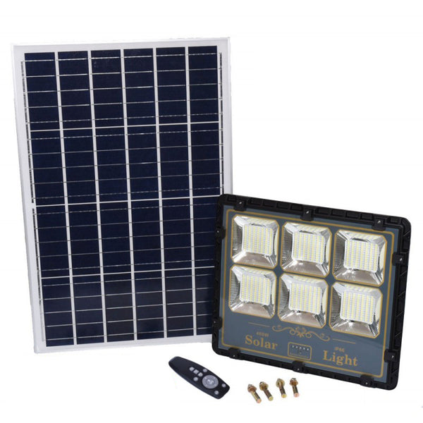 Kit Iluminare cu Panou Solar + Proiector Led 400W + Telecomanda, Pachet Complet