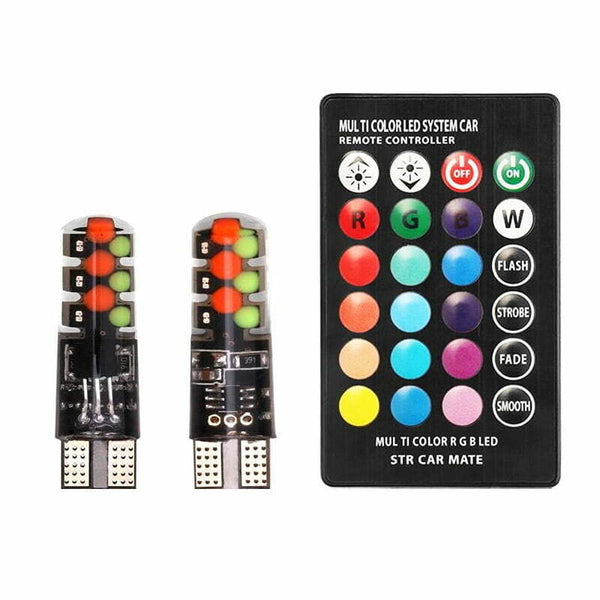 LED Auto RGB, Soclu T10, Pentru Lumini Ambientale, Telecomanda, 12V-W5W