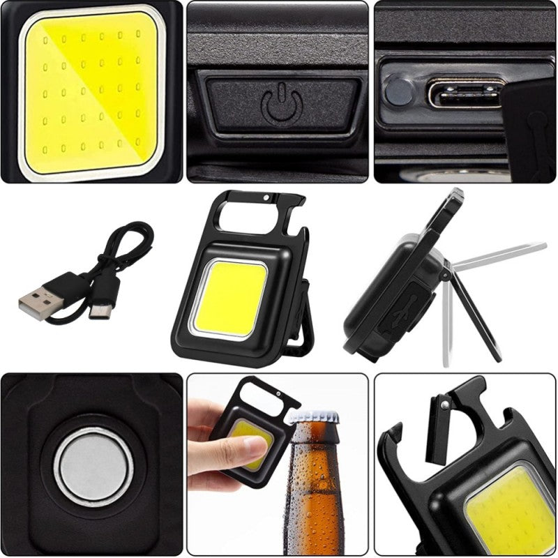 Mini-Lanterna LED Cob 6W, Tip Breloc, Carabina, Carcasa Aluminiu