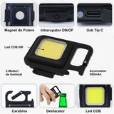 Mini-Lanterna LED Cob 6W, Tip Breloc, Carabina, Carcasa Aluminiu