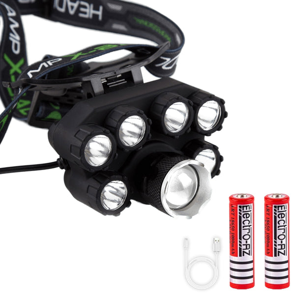 Lanterna De Cap, 7 Led XT6 CREE, Premium, 2 Acumulatori 3,7V, Negru, ElectroAZ