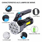 Lanternă LED Profesională Reîncărcabilă USB - 9 LED-uri Puternice, 4 Moduri Iluminare, 2400mAh