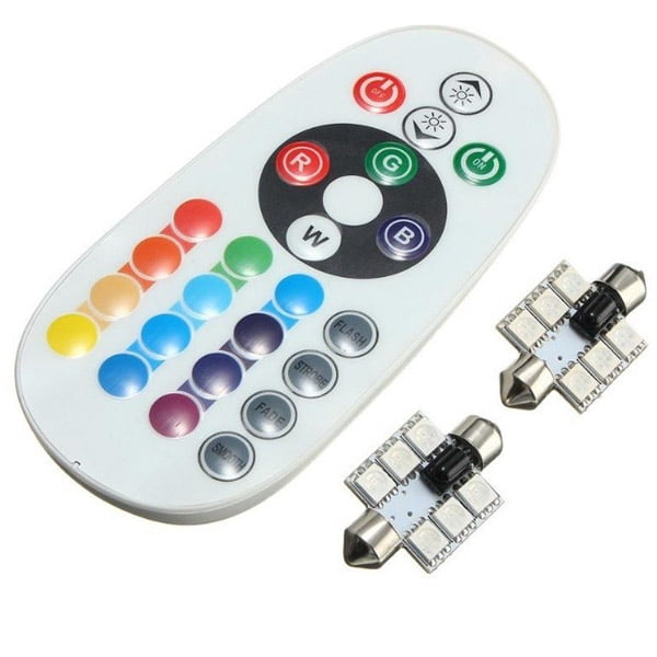 LED Auto RGB cu Telecomanda, Soclu Feston 39mm, Set 2 Buc