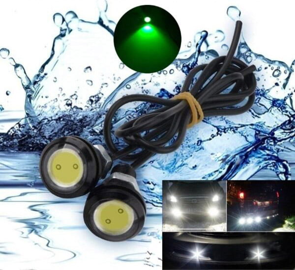 Leduri Auto Waterproof cu fir, Diametru 23mm, 12V, Putere 9W, Set 2 Buc, Verde