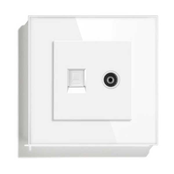 Priza TV + Internet RJ45, Cat6, Rama sticla securizata, Classlights, Alb
