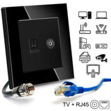 Priza TV + Internet RJ45, Cat6, Rama sticla securizata, Classlights, Negru