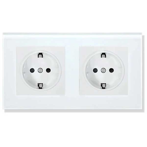 Priza dubla cu rama din sticla securizata Classlights, 16A, Alb
