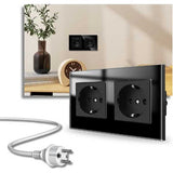Priza dubla cu rama din sticla securizata Classlights, 16A, Negru