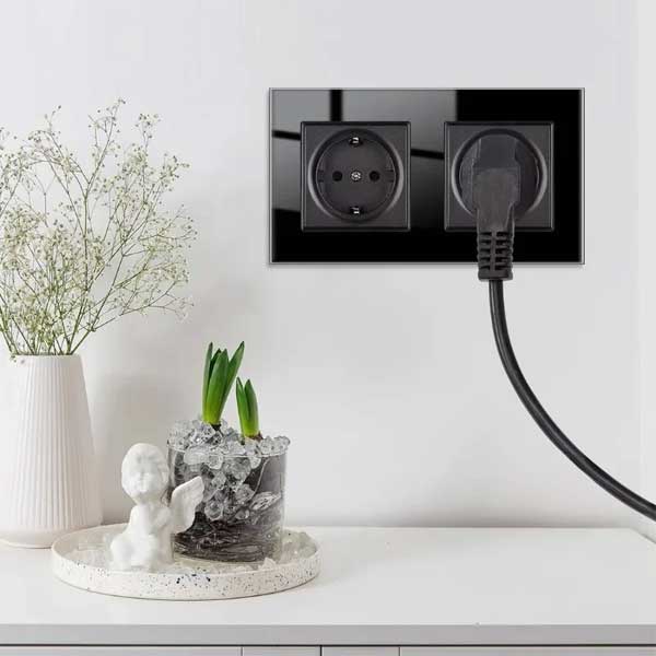 Priza dubla cu rama din sticla securizata Classlights, 16A, Negru