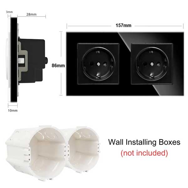 Priza dubla cu rama din sticla securizata Classlights, 16A, Negru