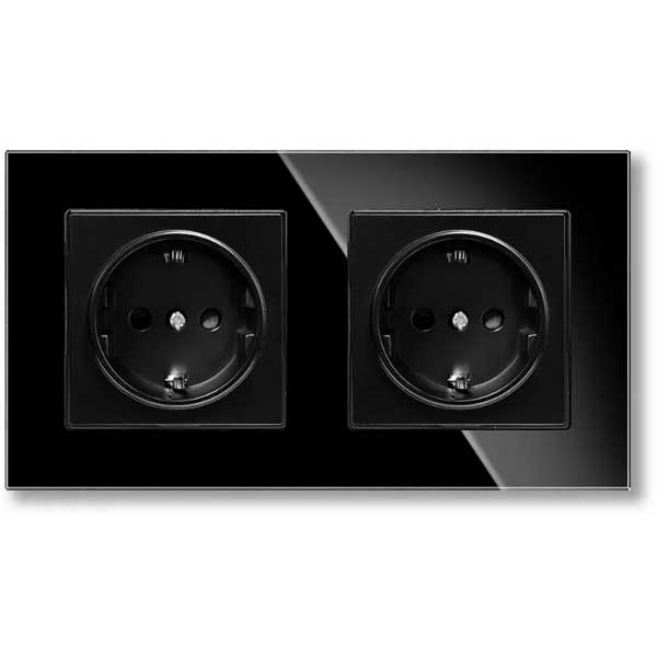 Priza dubla cu rama din sticla securizata Classlights, 16A, Negru