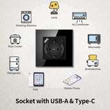 Priza cu rama de sticla securizata, porturi USB-A si USB-C, Classlights, 16A, Negru